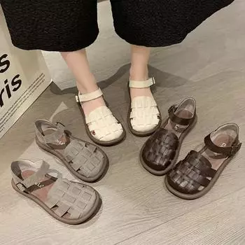 Новые женские летние туфли Zapatillas De Mujer сандалии на плоской подошве с квадратным носком кожаные женские сандалии-гладиаторы без застежек женская пляжная обувь 35