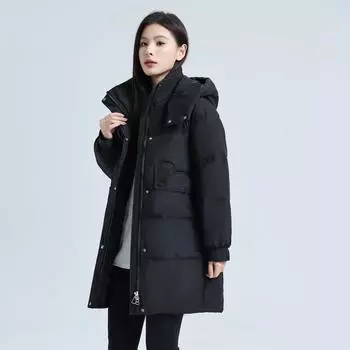 новые женские модели средней и длинной длины, удобные и свободные зимние женские пальто больших размеров, куртки на хлопковой подкладке, утолщенные изделия на хлопковой подкладке. M 80-55 kg чёрный