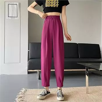 Новые женские модные брюки, женские шаровары, тонкие летние, высокого качества, популярные, тонкие, свободные, шикарные, однотонные, 2022, повседневная офисная одежда S чёрный