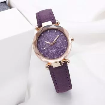 Новые женские модные часы Star Watch для отдыха со стразами и матовым поясом One Size фиолетовый
