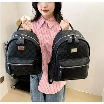 Новые женские модные клетчатые кожаные сумки на ремне с двойной молнией, вместительный дорожный рюкзак, школьная сумка, женские повседневные рюкзаки W24CMXH28CM бежевый