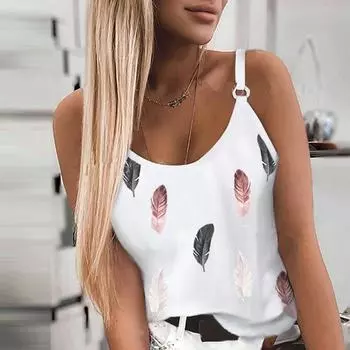 Новые женские модные летние повседневные топы без рукавов с принтом перьев на тонких бретелях S вино красного