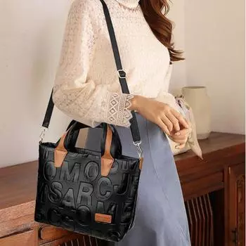 Новые женские модные однотонные сумки через плечо большой емкости из искусственной кожи с тиснением букв