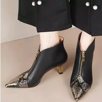 Новые женские модные остроносые рыцарские сапоги на шпильках, весна и осень, повседневные удобные сапоги из искусственной кожи с леопардовым принтом на высоком каблуке 35