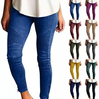 Новые женские модные повседневные брюки-карандаш, тонкие полосатые эластичные брюки на молнии L синий