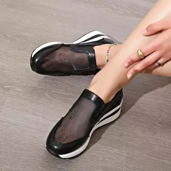 Новые женские модные повседневные туфли на платформе, летние повседневные кроссовки с дышащей сетчатой поверхностью, женские вулканизированные туфли Zapatos De Mujer 36 чёрный