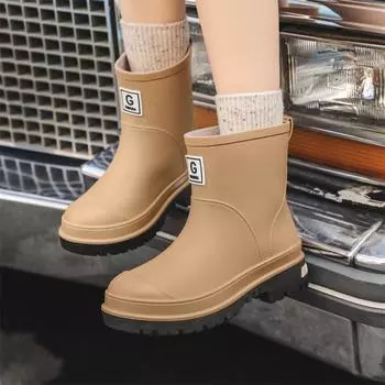 Новые женские модные резиновые сапоги из хлопка и бархата на толстой подошве 35 чёрный