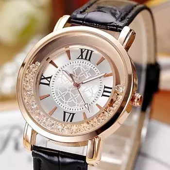 Новые женские модные роскошные часы для отдыха, кожаные аналоговые кварцевые часы из нержавеющей стали чёрный