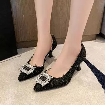 Новые женские модные свадебные туфли на высоком каблуке со стразами и квадратной пряжкой на шпильке, повседневные женские туфли без шнуровки на высоком каблуке Мэри Джейн 35 бежевый