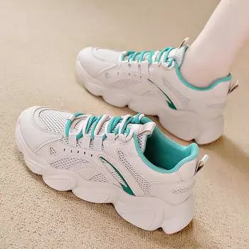 Новые женские модные тканевые туфли Four Seasons, спортивная повседневная женская обувь, обувь для папы, удобная дышащая обувь с сетчатой поверхностью 35 зелёный