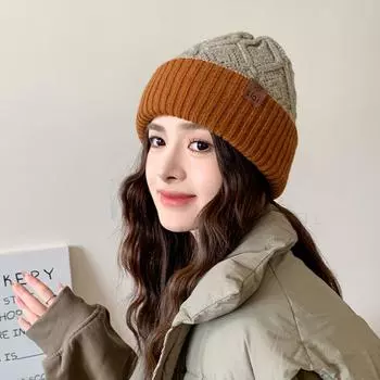 Новые женские модные зимние шапки с широкими полями, различные способы ношения, двусторонняя шапка-бини, толстые вязаные шапки 56cm-60cm чёрный