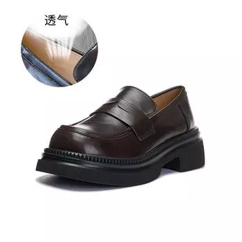 Новые женские мокасины 2025 года, весенние туфли на толстом каблуке с одной педалью, маленькие кожаные туфли в британском стиле, повседневная универсальная женская обувь, тренд 35