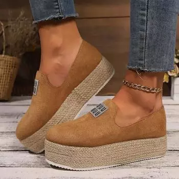 Новые женские мокасины для отдыха, нескользящие, с круглым носком, дышащие, без застежек, женские туфли на плоской подошве, женские, ленивые, парусиновые, на толстой платформе 36 коричневый
