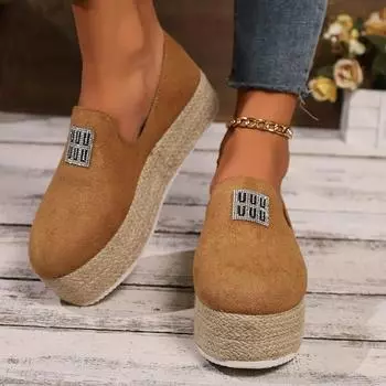 Новые женские мокасины для отдыха, нескользящие, с круглым носком, дышащие, без застежек, женские туфли на плоской подошве, женские, ленивые, парусиновые, на толстой платформе 36 коричневый