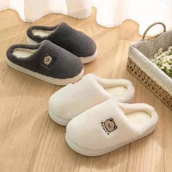 Новые женские мужские осенне-зимние теплые тапочки милые хлопковые туфли для дома и спальни повседневные нескользящие туфли на плоской подошве для пар домашние мягкие плюшевые тапочки 36-37