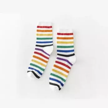 новые женские носки 1 пара длинные хлопковые радужной расцветки в полоску с принтом новинка модные женские осенние носки