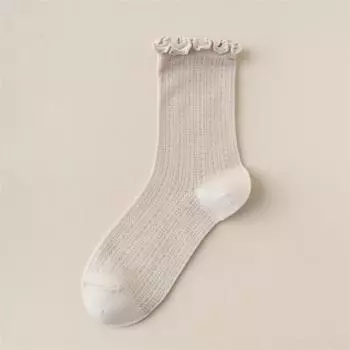Новые женские носки Высокое качество Летняя мода Повседневные длинные носки Однотонные Корейский стиль Волнистый край Сетчатые Дышащие Простые Тонкие One Size