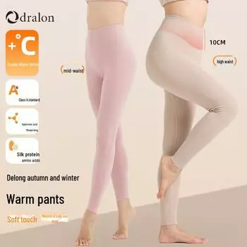 «Новые женские облегающие термобрюки из немецкого бархата с высокой талией — 320G, двойная шлифовка для максимального тепла» L трава зеленый