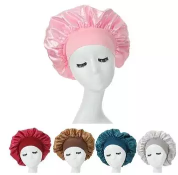 Новая женская очень большая атласная шапочка для сна, шелковистая шапочка для ежедневного ухода за волосами, ночная шапочка для кудрявых волос, большой размер, головной убор