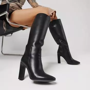 Новые женские однотонные сапоги до колена, модные сапоги на толстом каблуке с застежкой-молнией, туфли на выпускной 7