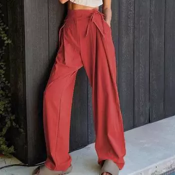 Новые женские однотонные широкие брюки, женские свободные повседневные брюки с высокой талией для мытья полов S хаки/зелёный