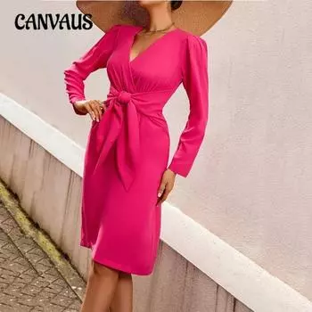 Новые женские осенне-зимние однотонные платья средней длины с V-образным вырезом, застежкой-молнией и поясом S серый