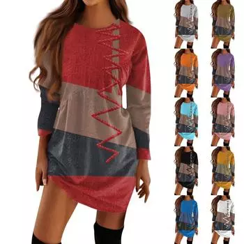 Новые женские осенне-зимние платья-футболки с длинными рукавами и принтом в стиле ретро, нерегулярные плиссированные платья с круглым вырезом L чёрный