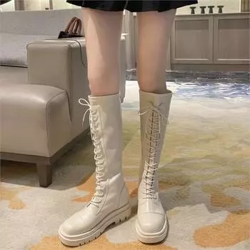 Новые женские осенне-зимние сапоги на плоской подошве, доходящие до колена, с эластичной подошвой и высокой талией P799 35 чёрный