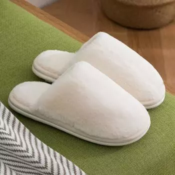 Новые женские осенние и зимние пушистые тапочки, домашние и уличные нескользящие хлопковые тапочки, сохраняющие тепло, однотонная домашняя обувь 36-37 белый