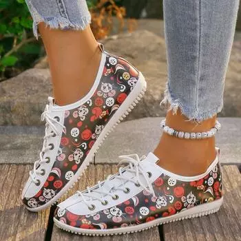 Новые женские осенние туфли на плоской подошве с круглым носком, глубоким вырезом, принтом спереди, мягкой подошвой и низким верхом 36 чёрный