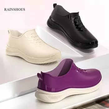 Новые женские осенние туфли со стельками прочные и износостойкие, а кухонные рабочие туфли — нескользящие и водонепроницаемые дождевики. 36 чёрный