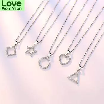 Новые женские ожерелья из стерлингового серебра 925 пробы с подвеской в виде пятиконечной звезды в форме сердца, качественные циркониевые ключичные цепочки, длина ювелирных изделий 45 см