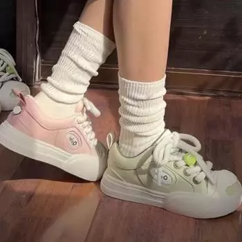 Новые женские парусиновые туфли Ouder Smile с открытой улыбкой, туфли с круглым носком на толстой подошве и большим носком 35