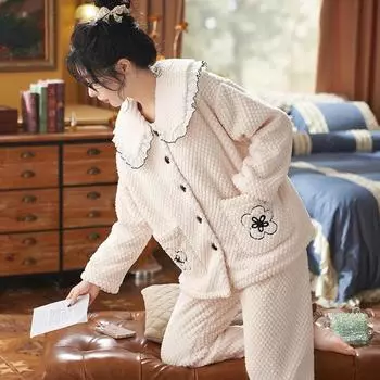 Новые женские пижамные комплекты 2022, осень-зима, теплая фланелевая толстая домашняя одежда с длинными рукавами, одежда для сна с героями мультфильмов, женский пижамный костюм, пригодный для носки M