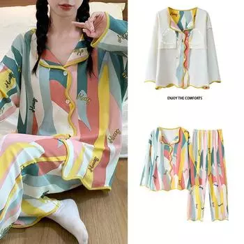 Новые женские пижамы, домашний костюм, женские модели на весну и осень, домашняя одежда с длинными рукавами, осенне-зимний свободный костюм большого размера M