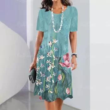 Новые женские платья, элегантные повседневные платья с коротким рукавом и цветочным принтом, стиль кемпинга Y2k, модные винтажные платья больших размеров S