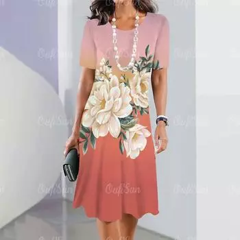 Новые женские платья, элементы 3D-цветочной печати, элегантные повседневные платья с коротким рукавом, модные женские платья больших размеров 2024 года XL
