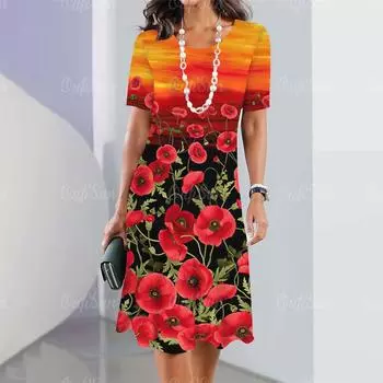 Новые женские платья с цветочным принтом, летнее элегантное платье, женские платья с коротким рукавом, модная одежда больших размеров S