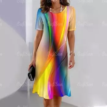 Новые женские платья с полосатым принтом, элегантные и красивые платья миди, летнее цельное платье больших размеров для женщин S