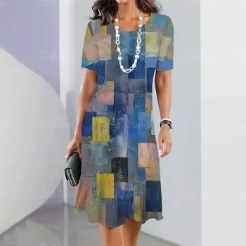 Новые женские платья в полоску с принтом, элегантные повседневные винтажные платья Y2k в стиле бохо, модное платье большого размера с коротким рукавом S