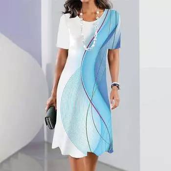 Новые женские платья в полоску с принтом Летнее элегантное платье Платья с коротким рукавом Модная одежда больших размеров S