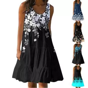 Новые женские плиссированные платья-майки без рукавов с принтом S белый