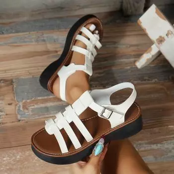 Новые женские пляжные сандалии с плоской подошвой, универсальные удобные сандалии в простом стиле 37
