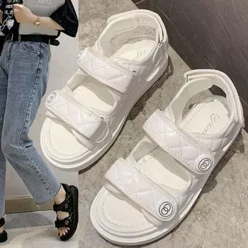 Новые женские пляжные туфли в сказочном стиле на толстой подошве, студенческие женские сандалии на плоской подошве, женская обувь 37 чёрный