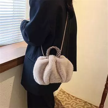 Новые женские плюшевые сумки, повседневные простые сумки на плечо в форме тыквы, сумки через плечо для мобильного телефона, осень-зима, милые сумки бежевый