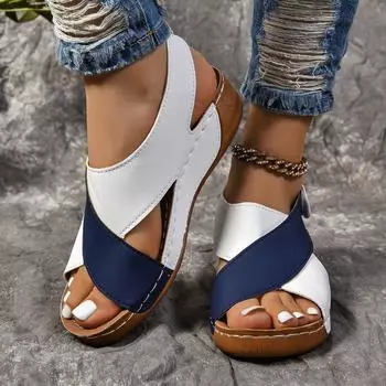 Новые женские походные сандалии, женская летняя обувь, ретро-кожа, скошенный каблук, толстая подошва, большие толстые сандалии для женщин на платформе 37