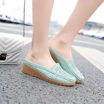 Новые женские полутапочки из натуральной кожи, дышащие, женская обувь на полой толстой подошве, полутапочки 36 жёлтый