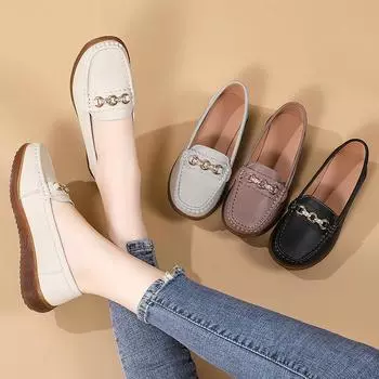 Новые женские повседневные кожаные мокасины на мягкой подошве 35 бежевый