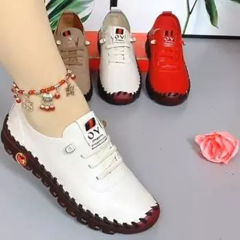 Новые женские повседневные кожаные туфли из говяжьего сухожилия, удобная большая женская обувь с мягкой подошвой, мягкая подошва, удобная обувь на плоской подошве с мягкой поверхностью 35 белый