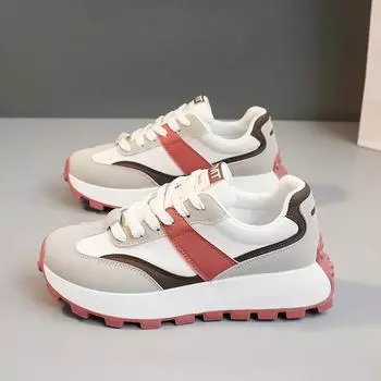 Новые женские повседневные кроссовки на толстой подошве, женская универсальная спортивная обувь на шнуровке для женщин 2025 года, прочная дизайнерская обувь для ходьбы 35 абрикосовый